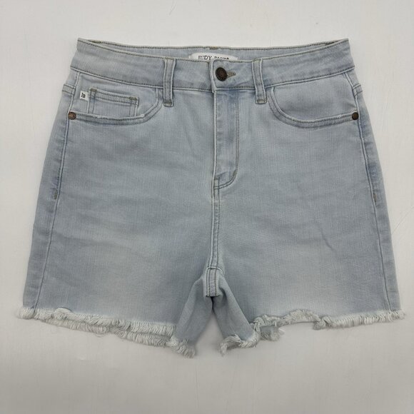 Judy Blue Women's Size Medium High Waist Bleach Wash Cut-Off Denim Jean Shorts - Picture 1 of 8